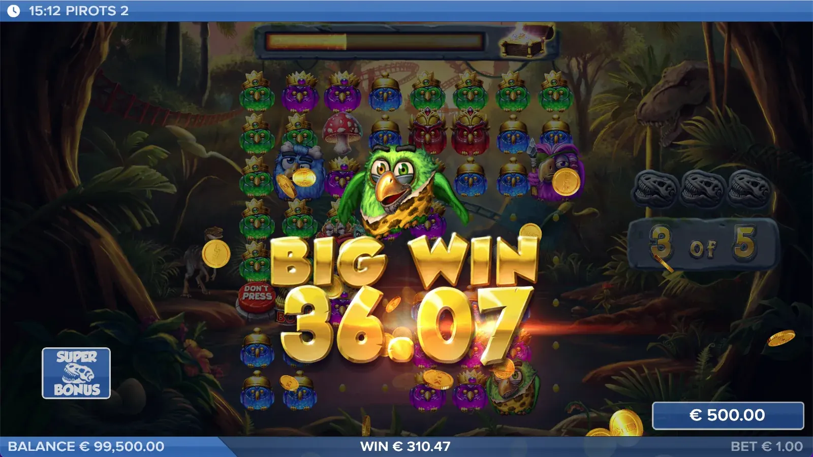 Ecran Big Win Pirots 2 cu animație de câștig