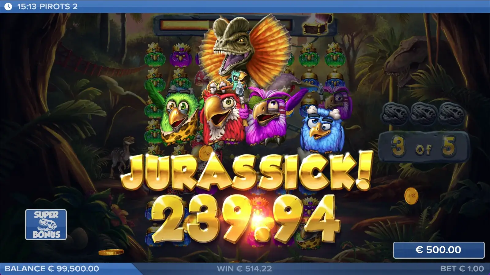 Ecran Jurassick Win Pirots 2 cu animație de câștig