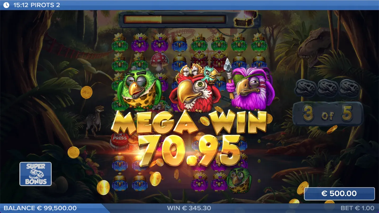Ecran Mega Win Pirots 2 cu animație de câștig