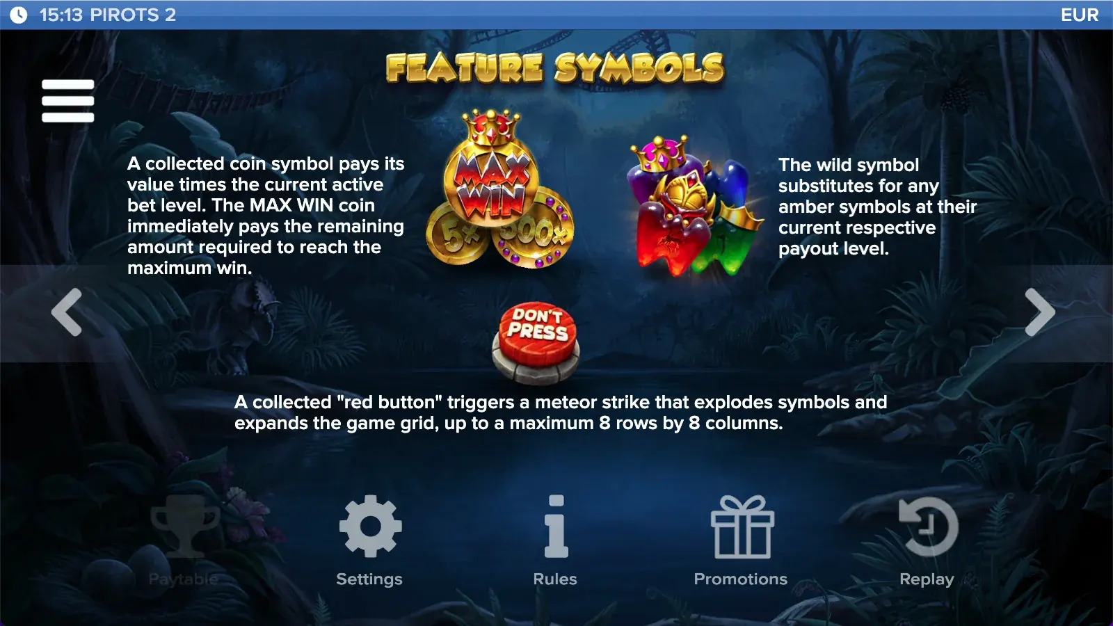 Tabel de plăți Pirots 2 nivelul 3, cu simboluri și valori