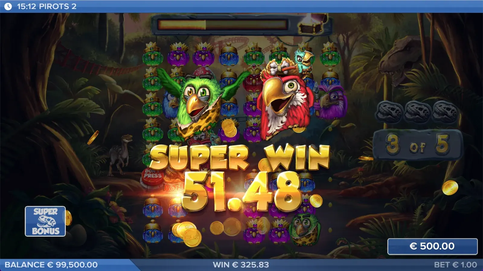 Ecran Super Win Pirots 2 cu animație de câștig