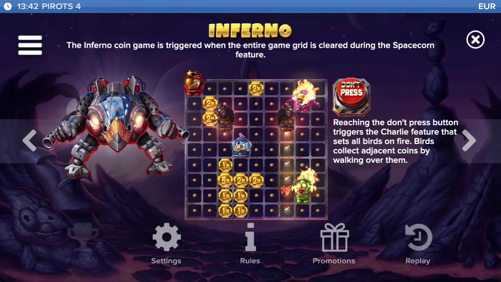 Tabel de plăți Pirots 4 Inferno nivelul 7