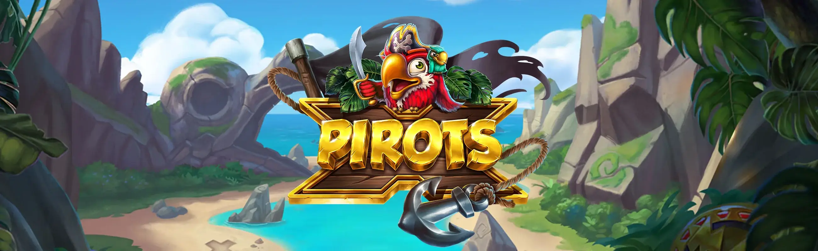 Banner promoțional Pirots X cu temă de pirați și comori